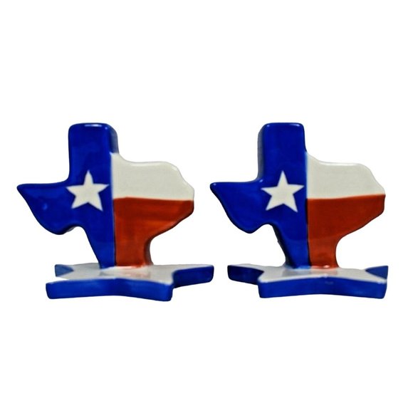 Clay Art Texas Flag Salt and Pepper with Napkin Holder Set Hand Painted - Picture 4 of 11